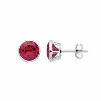 Silver July Ruby Birthstone 5mm Stud Earring