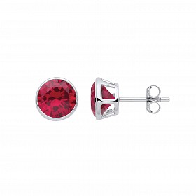 Silver July Ruby Birthstone 8mm Stud Earring