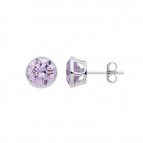 Silver June Violet Birthstone 5mm Stud Earring