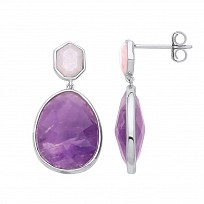 Silver Moonstone & Amethyst Drop Earrings
