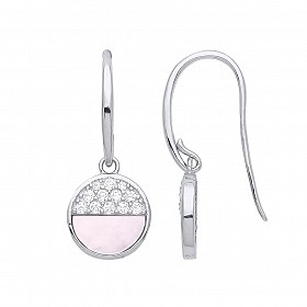 Silver White Mother Of Pearl & CZ Drop Earrings