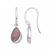 Silver Black Mother Of Pearl & CZ Pear Shaped Earrings