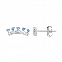 925 Sterling Silver Swiss Blue Nano & CZ Fancy Stud Earrings
