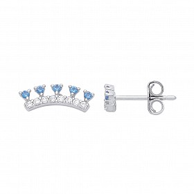 925 Sterling Silver Swiss Blue Nano & CZ Fancy Stud Earrings