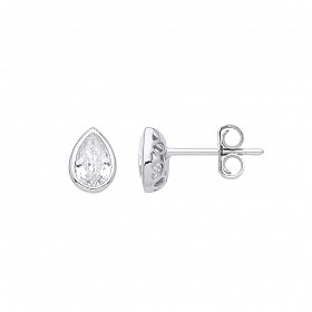 925 Sterling Silver CZ Tear Drop Stud Earrings