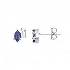 925 Sterling Silver Tanzanite & CZ Stud Earrings