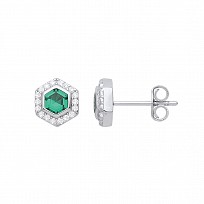 925 Sterling Silver Emerald & CZ Fancy Stud Earrings