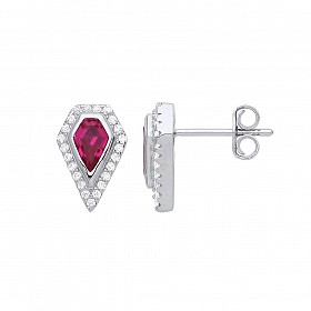 925 Sterling Silver Ruby & CZ Fancy Stud Earrings
