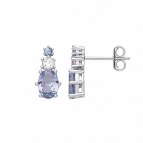 925 Sterling Silver 925 Sterling Silver Blue Spinal & CZ Fancy Stud Earrings