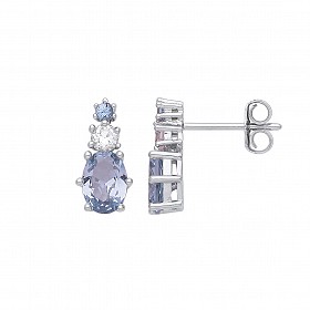 925 Sterling Silver 925 Sterling Silver Blue Spinal & CZ Fancy Stud Earrings