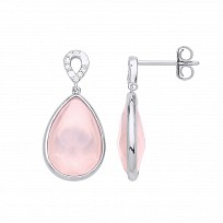 925 Sterling Silver Pink Chalcedony & CZ Tear Drop Earrings