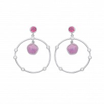 925 Sterling Silver Amethyst, Rhodolite & CZ Fancy Earrings