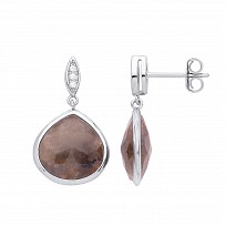 925 Sterling Silver Labradorite & CZ Tear Drop Earrings