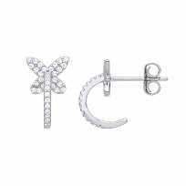 925 Sterling Silver CZ Butterfly Hoop Fancy Earring