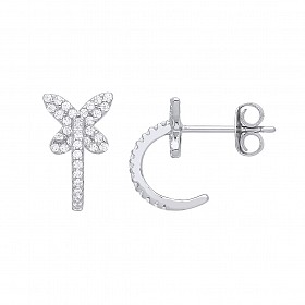 925 Sterling Silver CZ Butterfly Hoop Fancy Earring