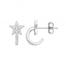 925 Sterling Silver CZ Heart Hoop Earring