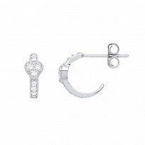 925 Sterling Silver CZ Heart Hoop Earrings