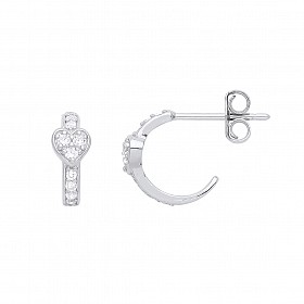 925 Sterling Silver CZ Heart Hoop Earrings
