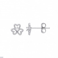 925 Sterling Silver CZ 3 Leaf Clover Stud Earrings