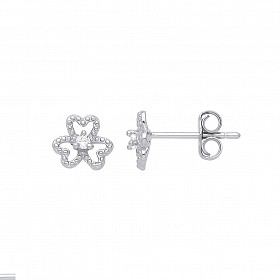 925 Sterling Silver CZ 3 Leaf Clover Stud Earrings