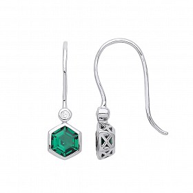 925 Sterling Silver CZ & Emerald Drop Earrings