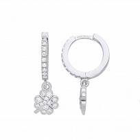 925 Sterling Silver CZ Rhodium Plated Flower Hoop Earrings