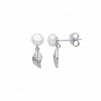 925 Sterling Silver Pearl Leaf Drop Earrings