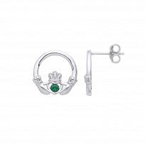 925 Sterling Silver Emerald Claddagh Stud Earrings