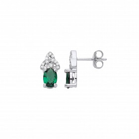 Silver Emerald Trinity Knot Earrings