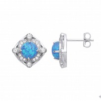Silver CZ & Opal Fancy Stud Earrings