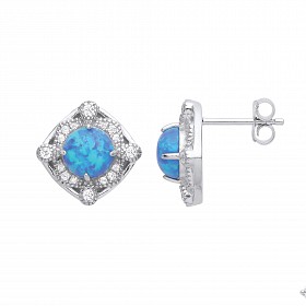 Silver CZ & Opal Fancy Stud Earrings