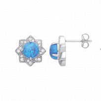 Silver CZ & Opal Fancy Stud Earrings