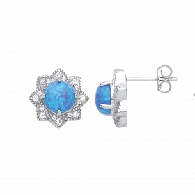 Silver CZ & Opal Fancy Stud Earrings
