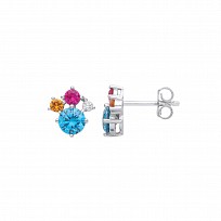 Silver CZ, Aqua, Citrine & Ruby Fancy Stud Earrings