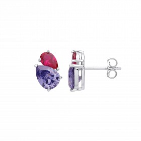 Silver Ruby & Tanzanite Fancy Stud Earrings