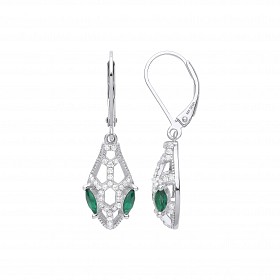 Silver CZ & Emerald Cage Drop Earrings