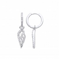 Silver CZ Angel Wings Hoop Drop Earrings