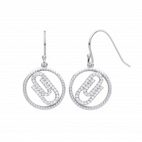 Silver CZ Paperclip Circle Drop Earrings