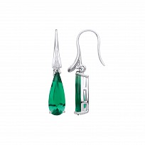 Silver Emerald Fancy Pear Drop Earrings