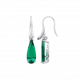 Silver Emerald Fancy Pear Drop Earrings