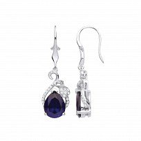 Silver CZ & Sapphire Fancy Tear Drop Earrings