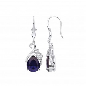 Silver CZ & Sapphire Fancy Tear Drop Earrings
