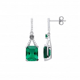 Silver CZ & Emerald Fancy Tear Drop Earrings