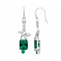 Silver CZ & Emerald Fancy Butterfly Drop Earrings