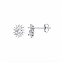 Silver CZ Oval Cluster Stud Earrings