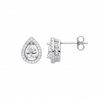 Silver CZ Fancy Pear Drop Stud Earrings