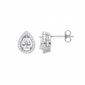 Silver CZ Fancy Pear Drop Stud Earrings