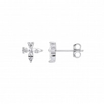 Silver CZ Flower Stud Earrings