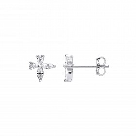 Silver CZ Flower Stud Earrings