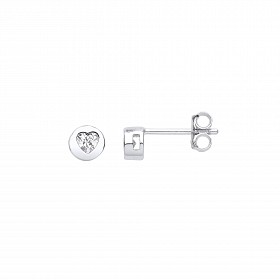 Silver CZ Heart Stud Earrings